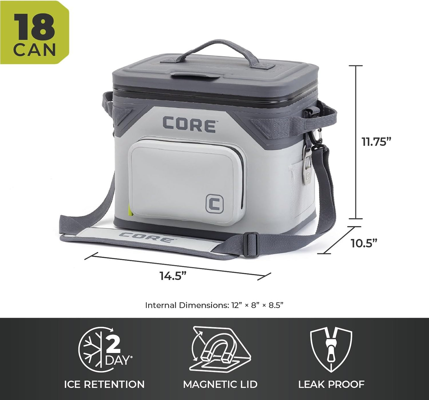 CORE Magnetic Leak Proof Soft Cooler with Waterproof Zipper | Insulated Bag Portable Ice Chest Box | Best Soft Cooler for Food & Beverages for Tailgating, Car Camping, Travel, and Family Beach Picnics