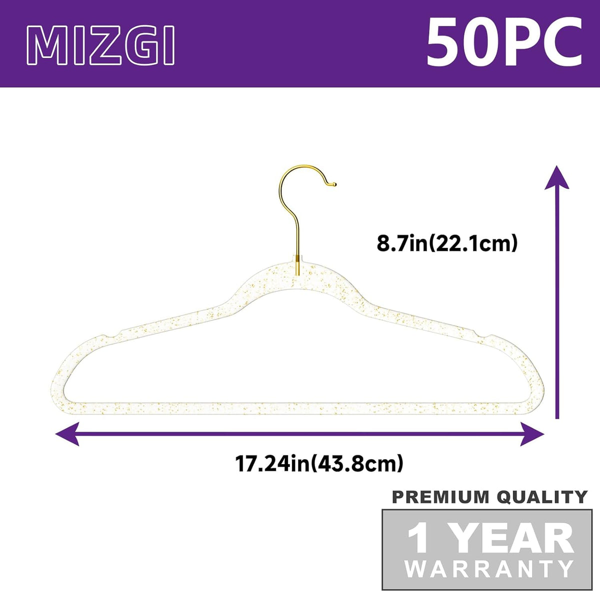 Premium Clear Invisible Acrylic Hangers,Crystal Plastic Hangers with Bling Gold Glitter 50 Pack Ultra Slim & Space Saving Suit Hangers for Coats, Pants & Dress Clothes