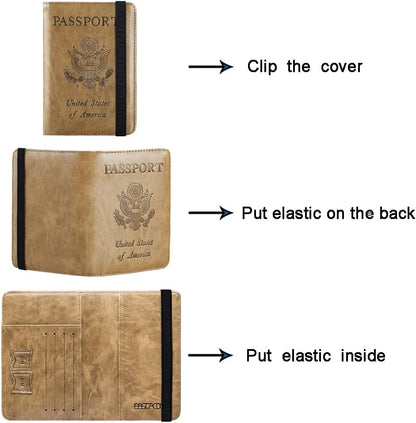 Passport Holder Cover Wallet Travel Essentials RFID Blocking Leather Card Case International Must Haves Travel Accessories for Women Men(101#Brown)