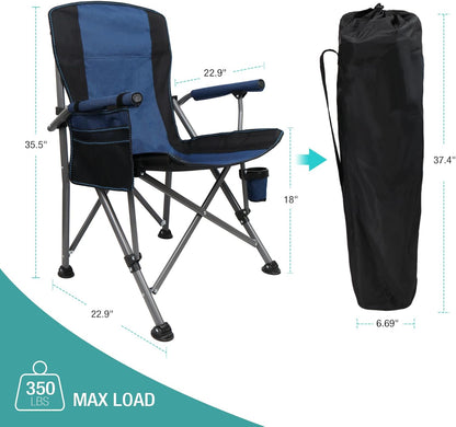 Camping Chair for Adults Heavy Duty Outdoor Patio Lawn Chairs Portable Support 350 LBS High Back Padded Oxford with Armrests, Storage Bag, Cup Holder, for Outside Fishing, Camping, Foldable