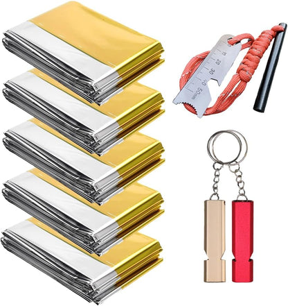 Professional 3-in-1 Survival Kit: Emergency Blanket, 120dB Whistle & All-Weather Fire Starter | Ultimate Safety Gear for Camping, Hiking, Car Emergencies & Storms (3-in-1 5pcs)