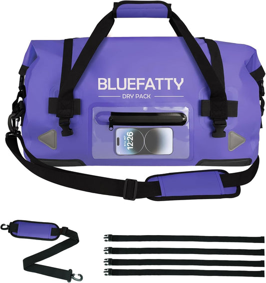 Waterproof Motorcycle Duffel Bag Roll Top Dry Duffel Bag with Quick-fixed Straps for Rafting, Boating, Kayaking, Travel, 50L(Blue)