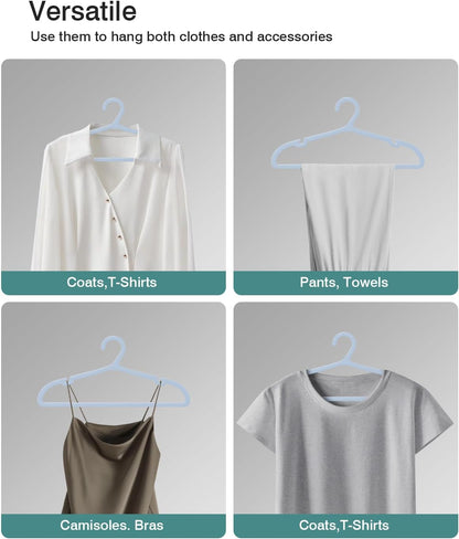 80 Pack Clothes Hangers, Non Slip Plastic Coat Hangers, Space Saving, Heavy Duty, Hanging Dry Wet Clothes, 16.4" x 8.3", Light Blue, UAPY0580L