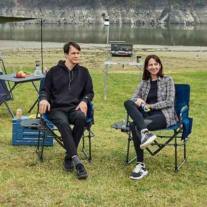 EVER ADVANCED Camping Directors' Chair with Side Table, Portable Folding Chair with Compact Size, Heavy Duty Lawn Chair with Pocket for Camping, Lawn, Sports and Fishing, 400lbs, Blue 2 Pack