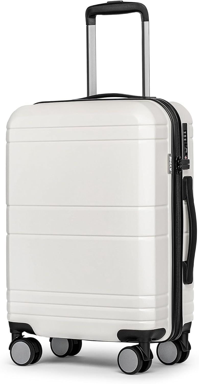 KYME Carry On Luggage 22x14x9 Airline Approved with TSA Lock Hard Shell Carry On Suitcase Lightweight Suitcases with Wheels Small Luggage for Men Women,Carry-On 20 Inch,White