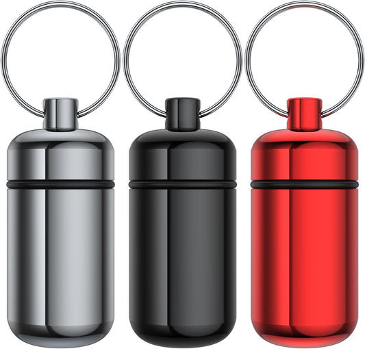 3 Pack Small Pill Box, Airtight Aluminum Alloy Pill Organizer Travel Pill Case for Purse Portable Medicine Box Bottle for Medication, Fish Oil, Supplements Storage