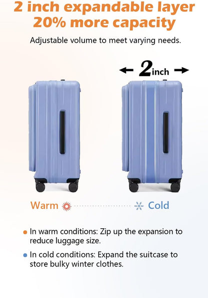 HotWay 24 Inch Expandable Checked Luggage with Cup Holder, Hardside TSA Approved Luggage with Spinner Wheels, Top Opening Suitcase For Travel, Black