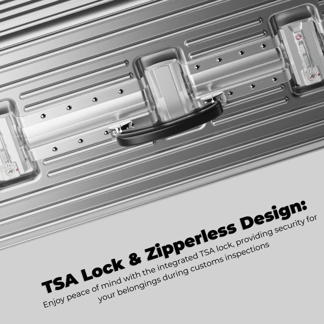 KARGO 29 Inch Check-In Luggage - Polycarbonate Hard Shell Suitcase with Aluminum Corners, Smooth-Rolling Wheels, Leather Handle, Aluminum Frame Luggage, Zipperless TSA Lock (Silver, 29 Inch Check-In)