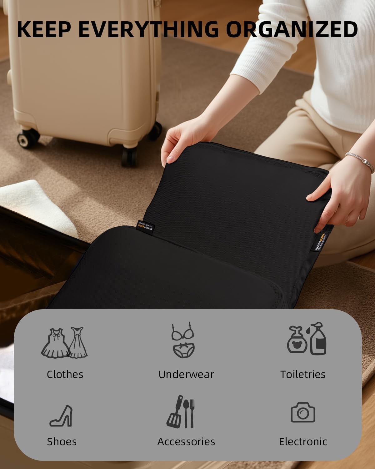 6 Set Compression Packing Cubes for Travel, Large Medium Small Luggage Organizers, Storage Bags for Clothes (6 Pack, Jet Black)