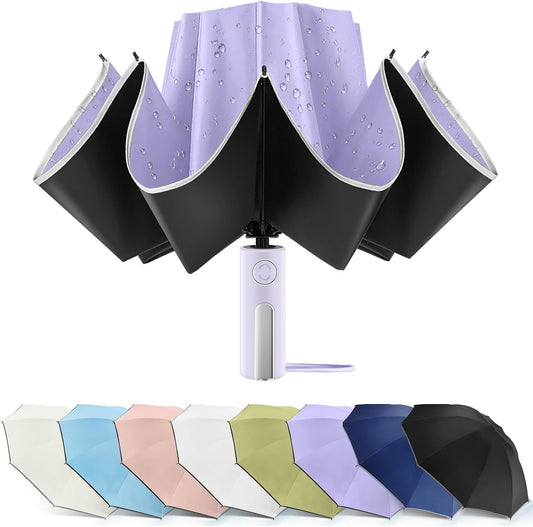 Bodyguard Inverted Umbrella - Large Windproof for Rain & Sun, Compact Reverse With Reflective Stripe, Teflon-Coated for Women Men, Travel Folding With Cover Bag
