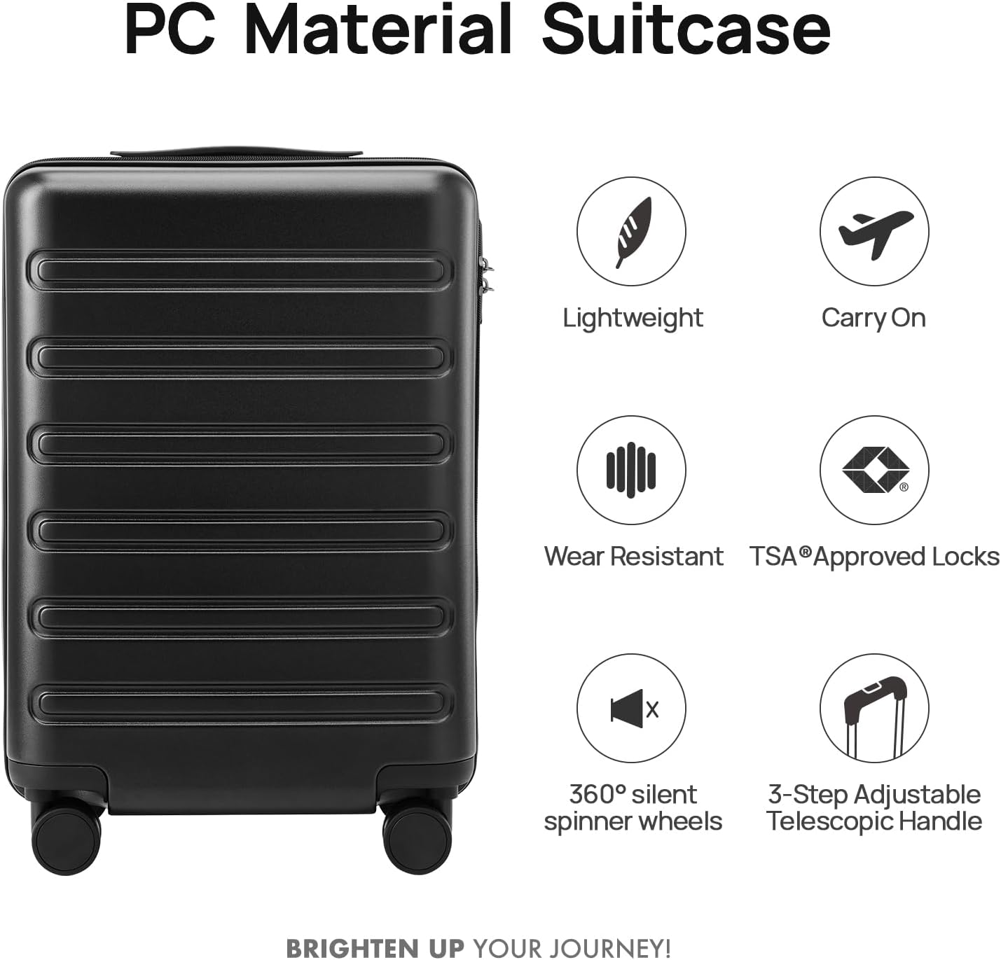 Carry on Luggage 22 X 14 X 9 Airline Approved, 20 Inch Luggage for 3-5 Days Travel, Double Spinner Wheels, 100% Hardshell PC, TSA Lock (09-Black, Carry-On 20-Inch)