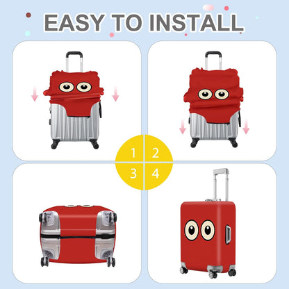 ANNA QUEEN Funny Cartoon Eyes Luggage Cover, Red Suitcase Protector with Cute Big Eyes Design, Travel Suitcase Cover for 28-30 Inch Luggage, Stretchable & Washable Spandex Travel Accessories