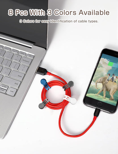 Kanemc 8 Pack Magnetic Twist Ties, Silicone Magnet Cable Tie Reusable Cord Strap For USB Earphone Charger Video Game Cables (2White+4Gray+2Blue)