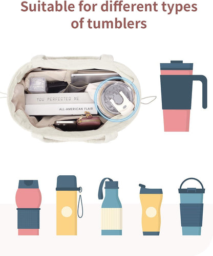 ECOHUB Tote Bag for Women, Work Tote Bags with Laptop Compartment, Large Corduroy Tote Bag with Stanley Cup Holder