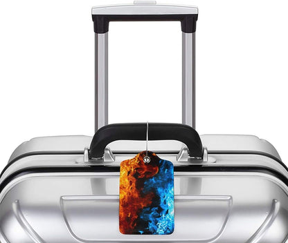 2-Pack Cool Ice and Fire Luggage Tags for Suitcases, Red and Blue Leather Baggage Tag with Loop, Cool Luggage Identifiers Name ID Card Cover Travel Bag Labels Set