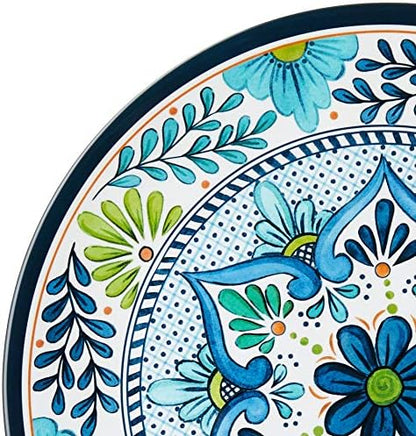 Talavera Melamine 12-Piece Dinnerware Set – Multicolored Plates and Bowls for 4, Spanish Tile-Inspired, Durable, Lightweight, Shatterproof, Dishwasher Safe, Indoor Outdoor Tableware