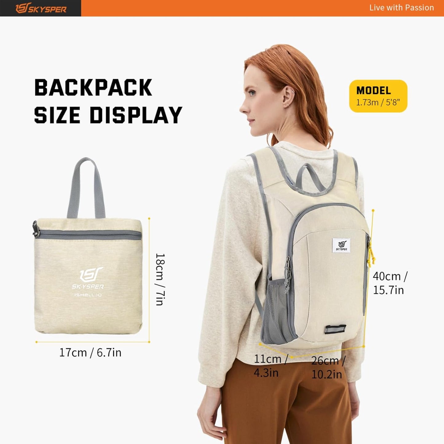 SKYSPER Small Daypack 10L Hiking Backpack Packable Lightweight Travel Day Pack for Women Men