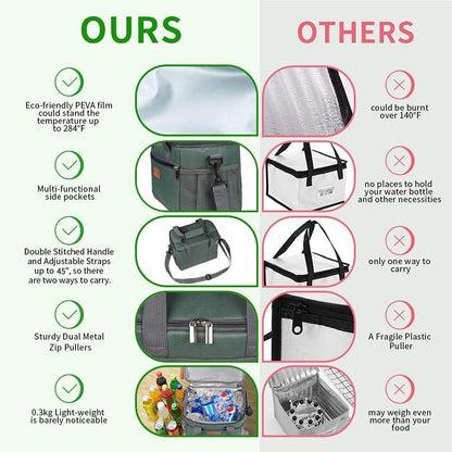 iknoe Large Foldable Cooler Bag, 8.5L Insulated Lunch Bag, Leakproof Lunch Cooler Tote with Multi-Bag Design Suitable for Beach, Picnic and Office Use, Grayish Green 15-Can