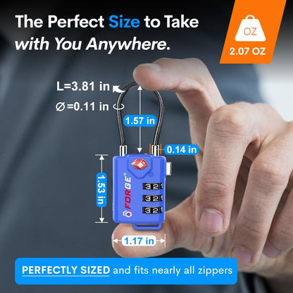 Bright Colors, TSA Approved Cable Luggage Locks 2 Pack Blue, Re-settable Combination with Alloy Body