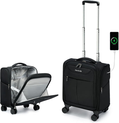 Hanke Underseat Carry On Luggage with Wheels, Lightweight Small Suitcase Airline Approved 16 Inch Softside Personal Item Travel Bag for Women Men, Compact Under Seat Luggage with Spinner Wheels,Black