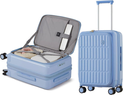 aji Expandable Top Open Carry On Luggage 22x14x9 Airline Approved, 20 Inch Hard Shell Carry On Suitcase with Spinner Wheels,Travel Small Luggage for Women Men,Blueberry Blue
