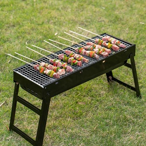 Gardenised Portable Standing Charcoal Grill Foldable Stainless Steel BBQ for Camping Backyard Tailgating Hiking Picnic Travel Beach Party Garden Gathering Poolside Cooking Skewers & Outdoor Barbecue