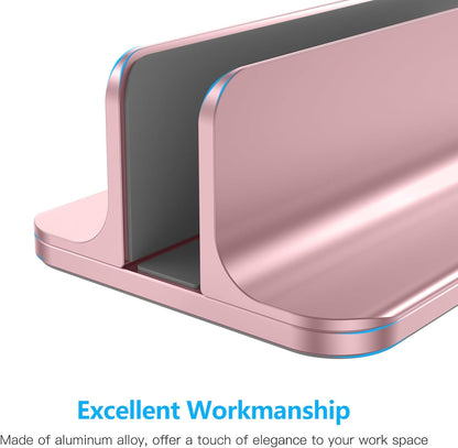 OMOTON Vertical Laptop Stand Holder, Desktop Aluminum Stand for MacBook with Adjustable Dock Size, Fits All MacBook, Surface, Chromebook and Gaming Laptops (Up to 17.3 inches), Rose Gold