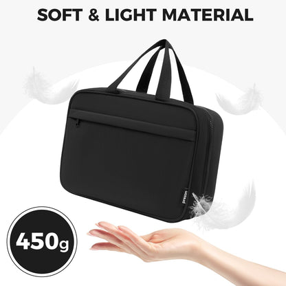 Toiletry Bag For women,Portable Hanging Organizer,4 Leakproof Compartment for full-sized Conditioner, Brushes Set, Makeup Accessories,Visible and easy to access.L-black