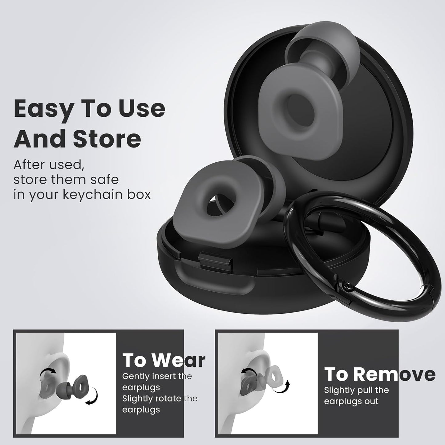 2 Pairs of Earplugs for Sleeping,Reusable Hearing Protection Earplugs with 8 Pairs Ear Tips & One Connector Cord,Soft Earplugs for Noise Reduction,Concert,Musician & Work - 25dB-30dB, Grey