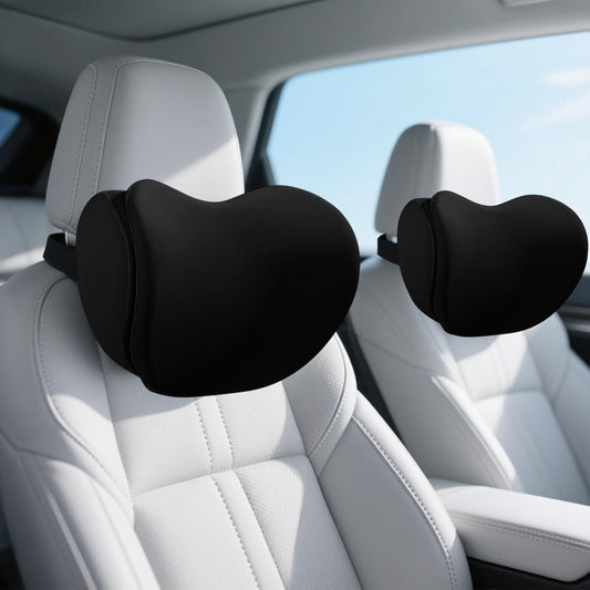 2Pcs 2025 Double-Layer Car Pillow, Cloud-Like Comfort Car Neck Pillow, Dual C-Curve Support Car Headrest Pillow – Experience First-Class Driving Comfort. (Black)