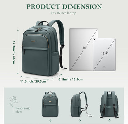 Travel Backpack for Women Personal Carry On Bag Business Weekender Hiking Multilayer Laptop Bag,16 Inch,DarkGreen