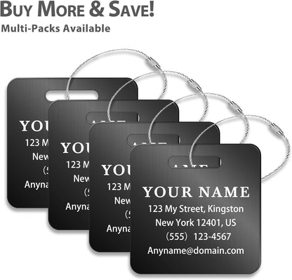 Personalized Luggage Tags for Suitcases (2/4/6/8 Pack) - Custom Engraved Metal Travel Tag, Customizable Pattern/Name/Text for Bags Backpacks Suitcases
