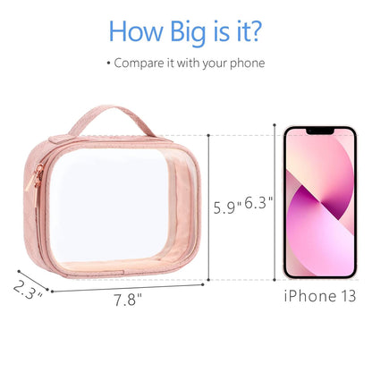 PACKISM TSA Approved Toiletry Bag, 3 Pack Clear Makeup Bags with Handle Large Opening, Clear Toiletry Bags Fit Carry-on Travel Essentials, Quart-sized Travel Bags for Toiletries, Rose Pink