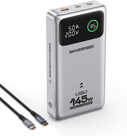 MOVE SPEED 145W Laptop Power Bank, PD 3.1 25,000mAh Fast Charging Portable Charger with 240W Type C Cable, USB C 3-Port with Digital Display Travel Outdoor Charger for iPhone, Dell, MacBook, Galaxy