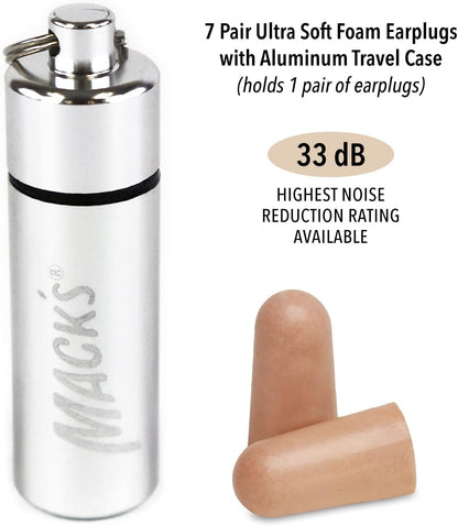 Mack’s Ultra Soft Foam Earplugs, 7 Pair + Case – 33 dB Highest NRR, Comfortable Ear Plugs for Sleeping, Snoring, Travel, Concerts, Studying and Noise
