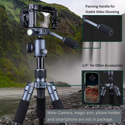 Portable Desktop Mini Tripod with Panning Handle, 20" / 52cm Desk Tabletop Aluminum Alloy with 360° Ball Head, Compact Tripod for DSLR Camera Video Camcorder, Load up to 13lb / 6kg