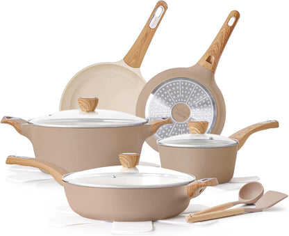 SENSARTE Ceramic Pots and Pans Set Nonstick, Kitchen Cookware Sets, 14-Piece Induction Cookware, Non-toxic Healthy Non Stick Cooking Set, with Frying Pans Set, PFAS PTFE PFOA PFOS Free