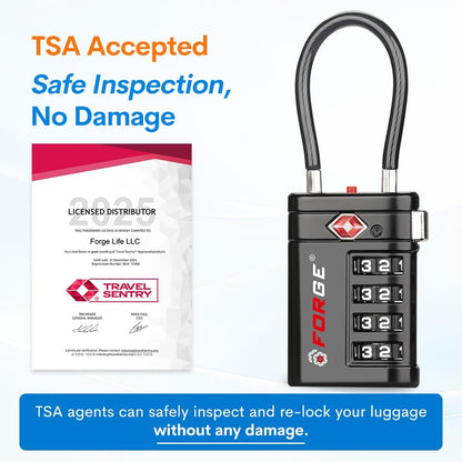Forge TSA Approved Luggage Locks 4 Digit Combination TSA Travel Locks with TSA008, Open Alert Indicator, Zinc Alloy Body for Luggage, Suitcase, Backpack, and More. 4 Color 4 Locks.