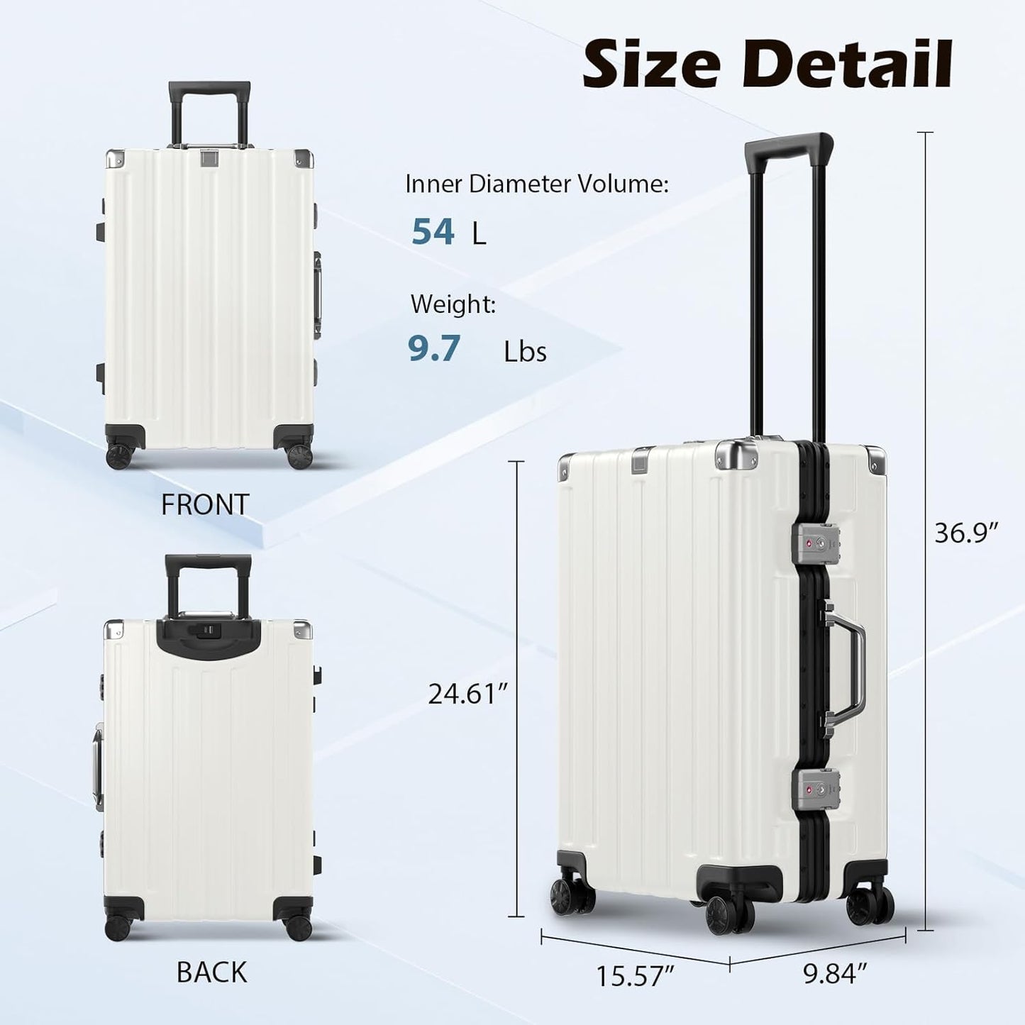 Krute Checked Aluminum Frame Suitcase 24 Inch Zipperless Luggages Hardside PC Luggage With Spinner Wheels TSA Lock USB Charger Suitcases(1 Piece)