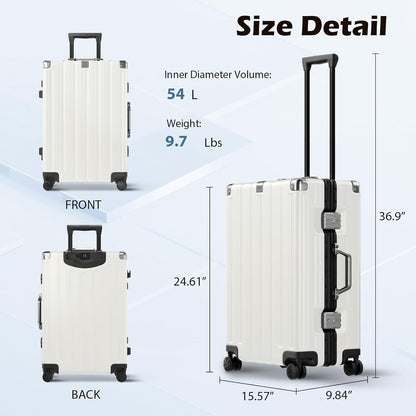 Krute Checked Aluminum Frame Suitcase 24 Inch Zipperless Luggages Hardside PC Luggage With Spinner Wheels TSA Lock USB Charger Suitcases(1 Piece)