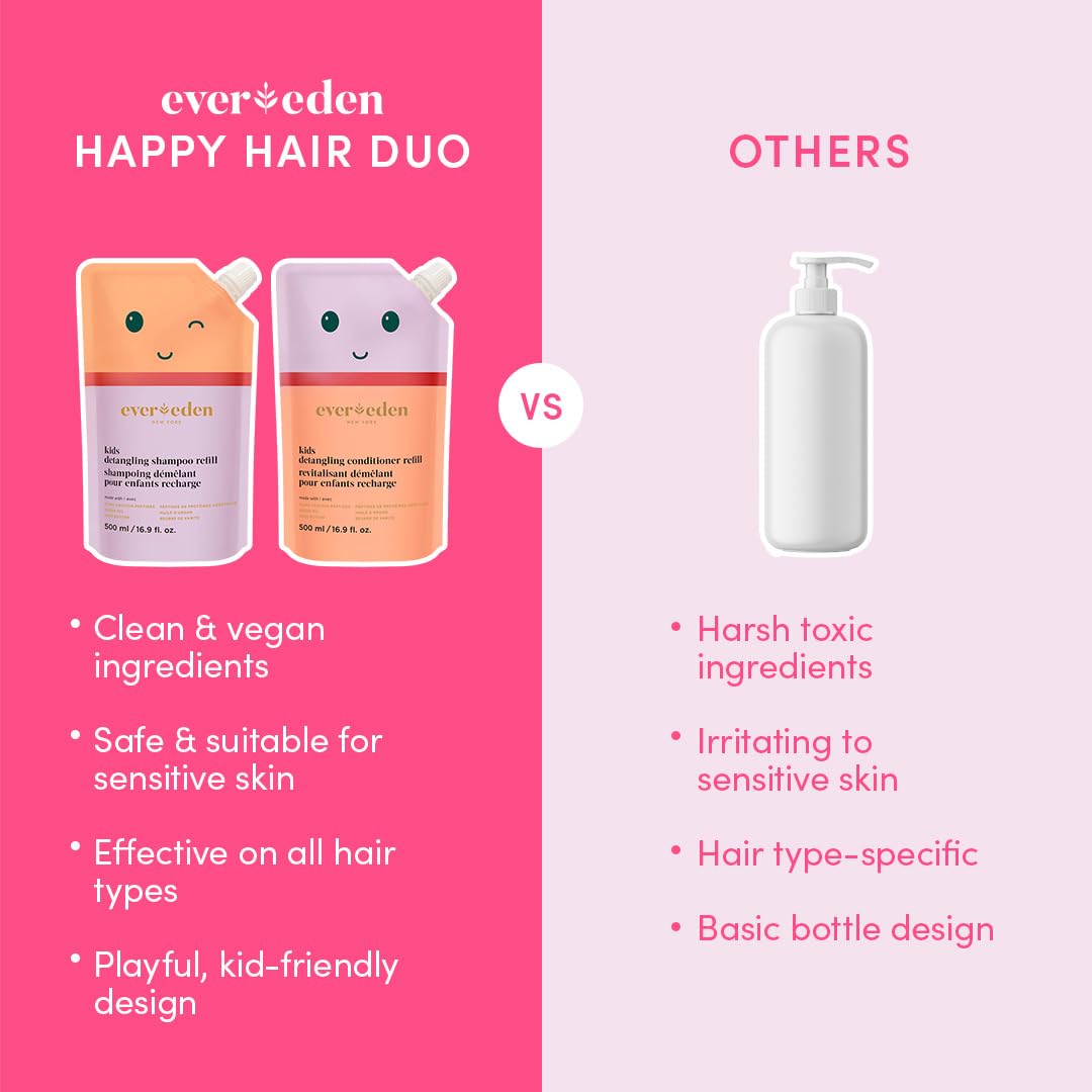 Evereden Kids Shampoo Refill, 16.9 fl oz | Detangling, Clean, Non-Toxic Ingredients | Gentle Kids Haircare