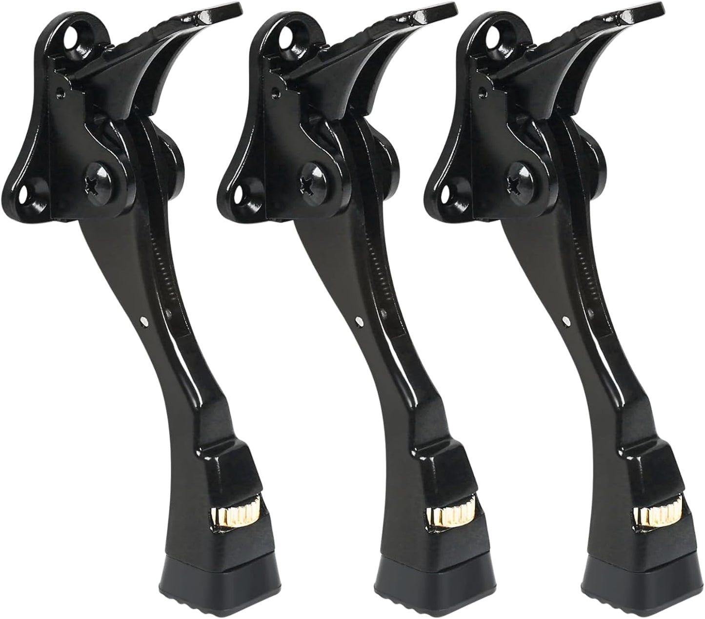 3 Packs Heavy Duty Kickdown Door Stopper, One Touch Adjustable Kickdown Door Stop for Heavy Doors, 4 in Metal Door Kickstand with Rubber Tip & Wall Protectors for Wide Doors- Black