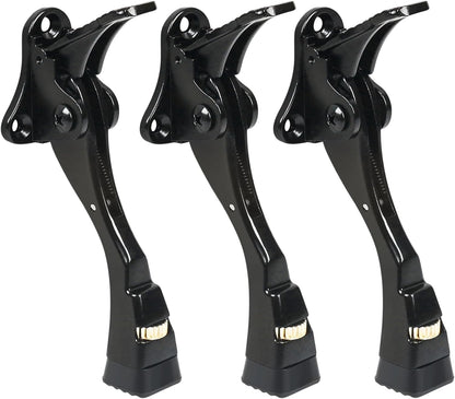 3 Packs Heavy Duty Kickdown Door Stopper, One Touch Adjustable Kickdown Door Stop for Heavy Doors, 4 in Metal Door Kickstand with Rubber Tip & Wall Protectors for Wide Doors- Black