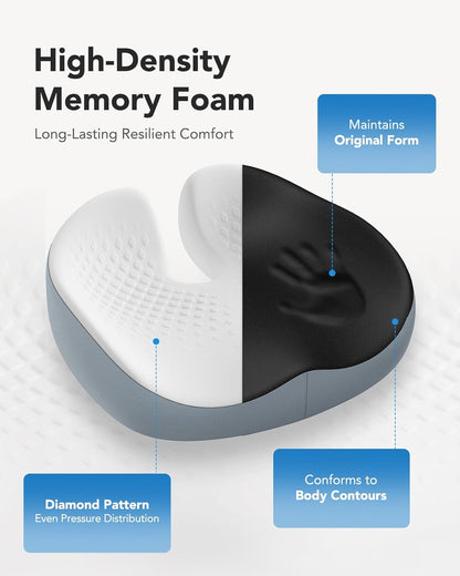 HUANUO Seat Cushion for Office Chair, Extra Large Memory Foam Cushion for Office Chair,Car & Wheelchair - Sciatica & Tailbone Pain Relief for Long Sitting, Ergonomic Design with Anti-Slip Bottom