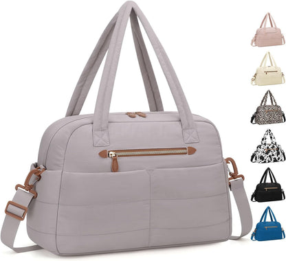 Travel Duffle Bag,Puffer Carry On Duffel Bag with Laptop Compartment Waterproof Overnight Weekender Bags for Women Large Hospital Tote Bags for Labor and Delivery(Large,Khaki Gray)