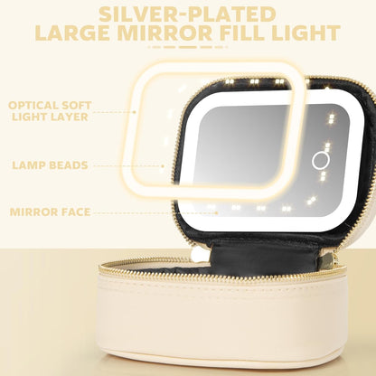 Small Makeup Bag Travel Train Case with Mirror and Light Mini Travel Small Make up for Women Train Case Cosmetic Organizer 3 Adjustable Brightness Toiletry Bag Portable Artist Storage