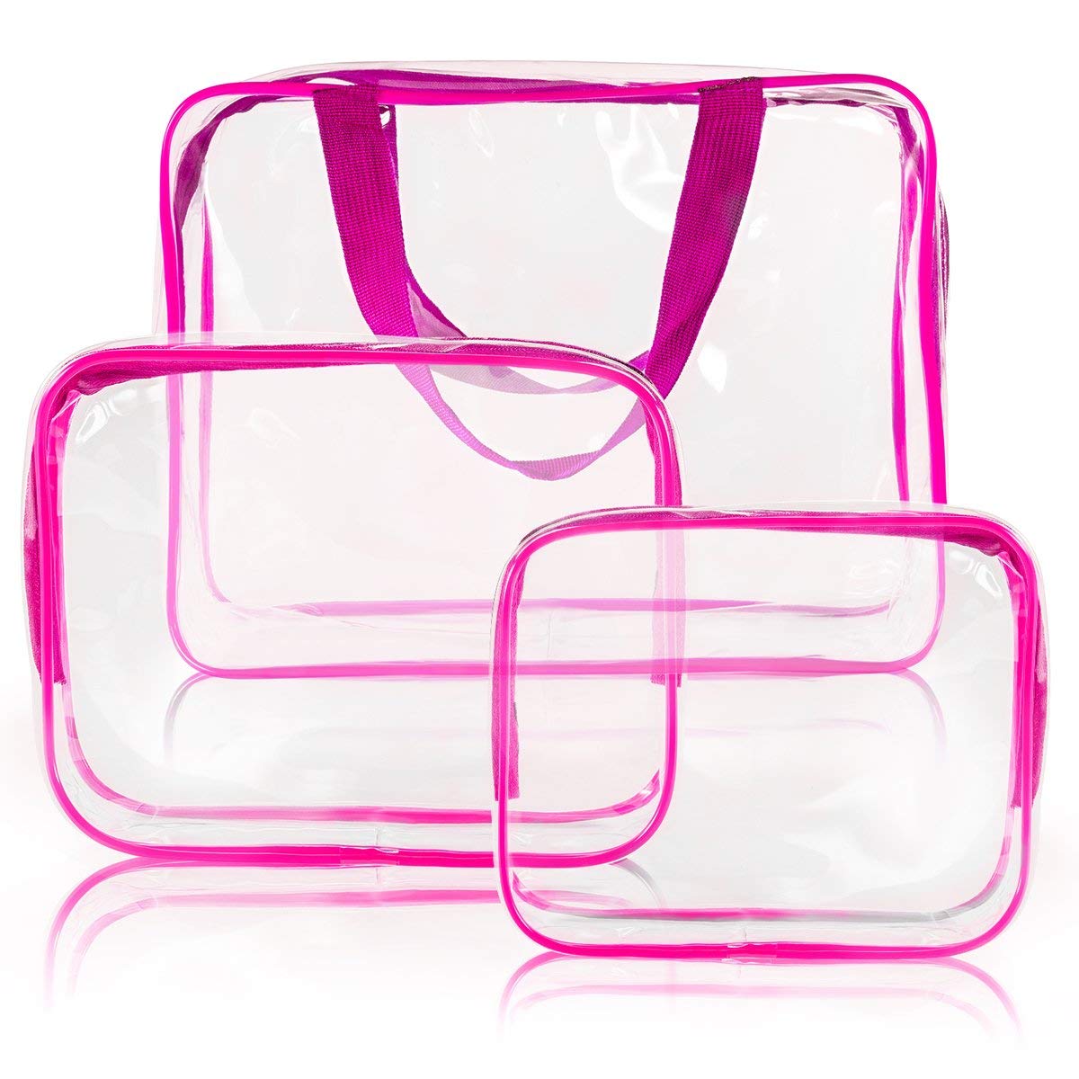 4Pcs Crystal Clear PVC Travel Toiletry Bag Kit for Women Men, Waterproof Vinyl Packing Organizer Storage Bags with Zipper Handle Straps, Cosmetic Pouch Carry on Airport Airline Compliant Bag Handbag