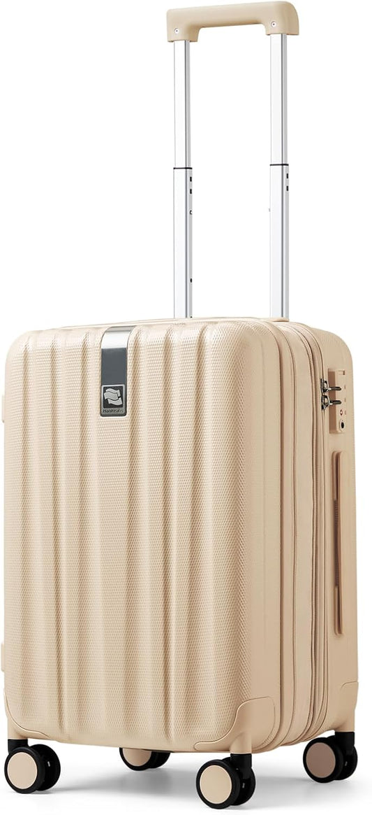Hanke 20 Inch Expandable Carry on Luggage 22x14x9 Airline Approved Lightweight PC Hard Shell Suitcases with Wheels Travel Luggage Rolling Suitcase Travel Luggage Bag for Weekender(Cuba Sand Pink)
