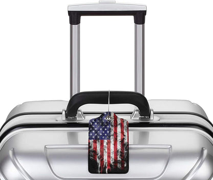 2 Pack American Flag Luggage Tags for Suitcases, Cool Leather Luggage Tag for Travel, Bag Tag Privacy Name ID Card Bag Labels for Friends Adults Kids Tourists