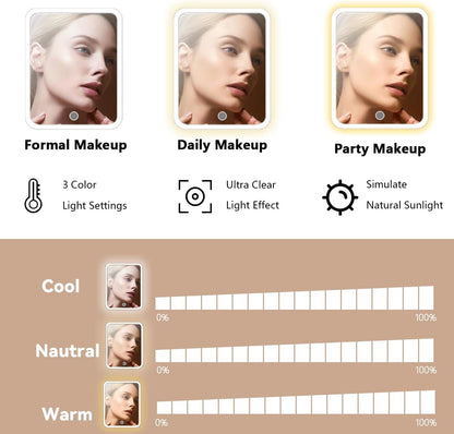 Travel Makeup Bag for Women and Makeup Artists Cosmetic Organizer Large Makeup Case,Travel Makeup Bag with Mirror 3 Color Setting,Portable Storage and Adjustable Dividers(khaki)